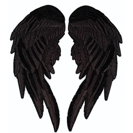 Midnight Black Angel Wings Embroidered Patches 14” | "Saints & Sinners Guardian Angels Realistic Wings and Feathers | Back Patch for Men and Women Iron On Large 2pc. Set - by Nixon Thread Co.