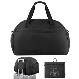 Navaris Travel Bag - Weekend Foldable Holdall - Airline Cabin & Underseat Luggage - Durable & Lightweight - Large Duffle Bags with Pockets & Adjustable Strap - 55L Capacity, Black