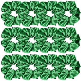 Sufermoe 12 Pcs Satin Silk Hair Scrunchies, 4.5 Inch, Green (Hair Ties, Hair Bands, Hair Accessories for Women and Girls, Hair Bow Ropes, Ponytail Holders, Elastic Bracelet)