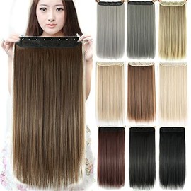 IMISSU Long Natural Thick Hair Straight Clip-in on Synthetic Hair Extensions Hairpieces for Women (28 Inches, Light Brown)