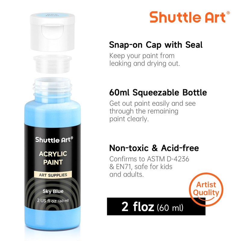 72 Pack Acrylic Paint Set, Shuttle Art 60 Colors Acrylic