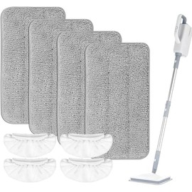 LOVECO Microfiber Steam Mop Pads Compatible with FEPPO Steam Mop & Seyola Steam Mop Cleaner - Washable and Reusable Steam Cleaner Pads for Floor Cleaning (4 Mop Pads + 4 Ironing Rags)