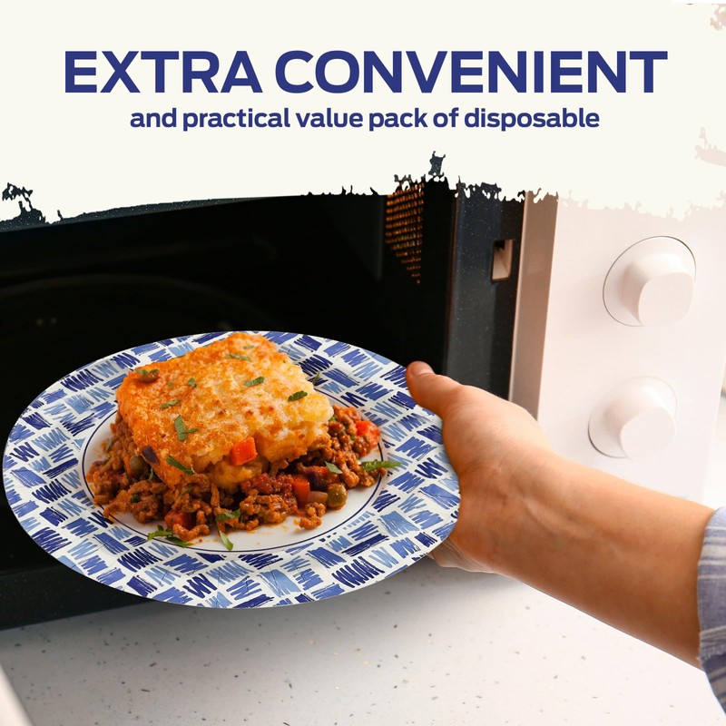 PAMI Heavy Duty Microwave Safe Disposable Paper Plates Large and