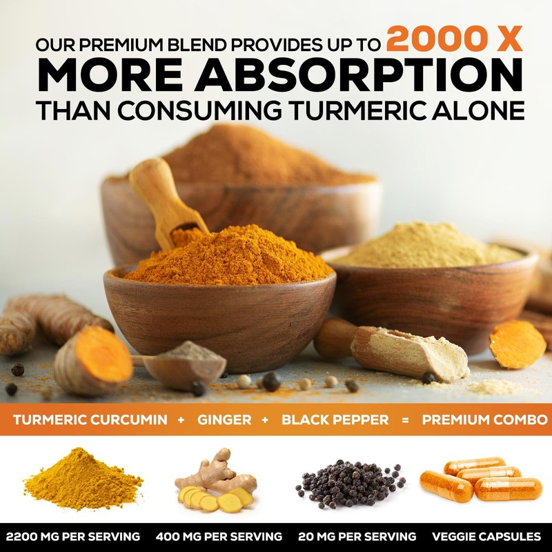 Turmeric Curcumin Supplement - 2000mg Organic Turmeric Per Serving -