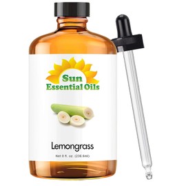 Sun Essential Oils - Lemongrass Essential Oil 8 oz with Dropper for Diffuser, Hair & Skincare, Aromatherapy Massage, Humidifier, Candle, Soap & Lotion Making at Home