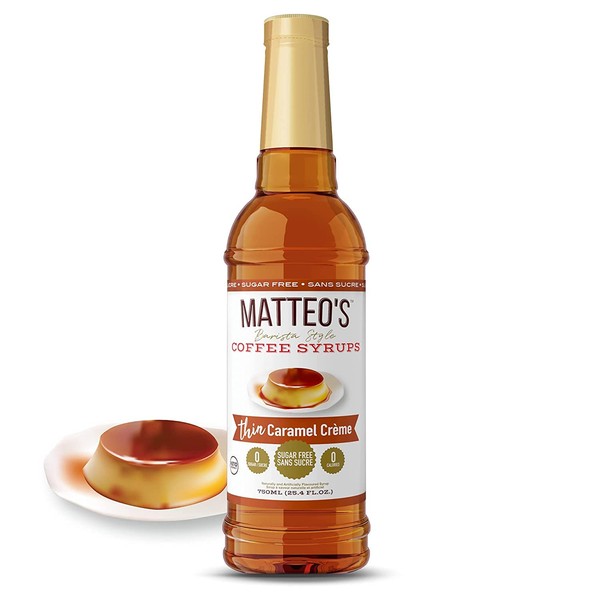 Matteo's Barista Style Sugar-Free Coffee Syrup, Caramel Creme Flavour, Zero Calories and Sugar, Keto-Friendly Coffee Syrups, Delicious Flavoured Coffee Syrup - 25.4 oz Syrup Bottle