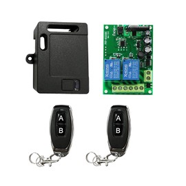 Bkiyougo 12v relay 433Mhz remote, DC 12V 24V Secure Remote Control Switch Universal Wireless 10A Relay Receiver Board with 2 Transmitter Key fobs, for Motor, Light, Gate door, DIY Wireless Controller