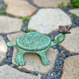 WEMPOLU Turtle & Butterfly Hide a Key Outside - Key Hiders Outside - Outdoor Hidden Key Holder Rock Garden Statues - 9 X 7.5 X 4 Inches