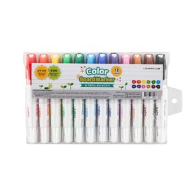 LINEPLUS Color Board Marker Set - Made in Korea | 12 Assorted Colors with Easy Wipe-Off Ink & Ergonomic Triangle Grip | Perfect for Whiteboards, Glass, and Smooth Surfaces