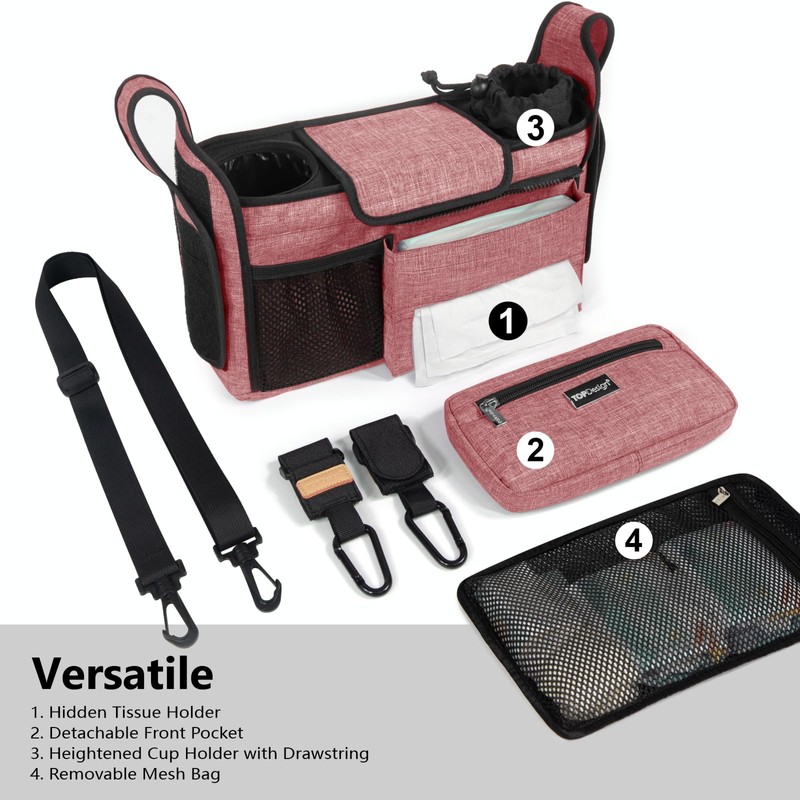TOPDesign Universal Baby Stroller Organizer, Stroller Caddy with Detachable Mesh