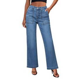 GRAPENT High Waisted Wide Leg Jeans for Women Size 16 Jeans for Women Womens Jeans High Waisted Baggy Jeans Plus Size Jeans for Women Stretchy Curvy Medium Blue Size X-Large US Size 16 to Size 18