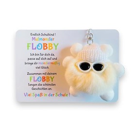 Endlich Schulkind! Mut-Monster FLOBBY, Geschenk Einschulung, Glücksbringer, Mutmacher, Schultüte, Lernhelfer, Anhänger Mäppchen oder Ranzen (Beige)