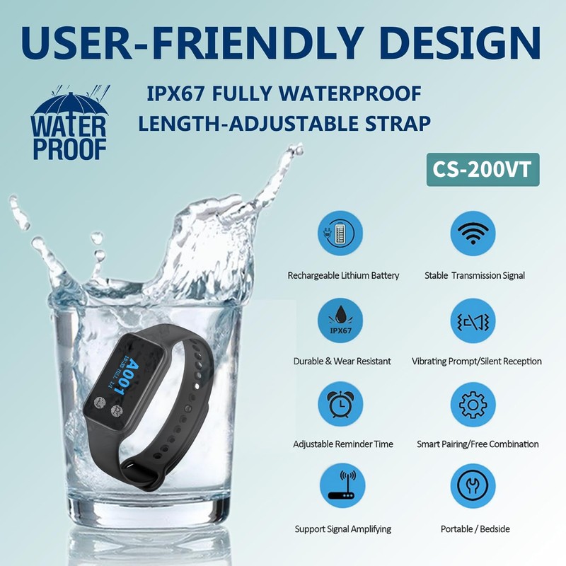 WNKRUN Wireless Restaurant Pager System with 1 Waterproof Watch Pager