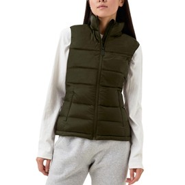 Mlgaril Women'S Winter Crop Army Green Puffer Vest Lightweight Warm Sleeveless Cropped Water Resistant Down Jacket Padded Gilet,S