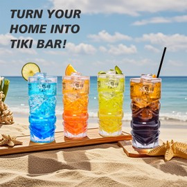 PYVYLO Clear Tiki Glasses Set of 6-15 Oz Modern Bar Tiki Glasses for Cocktails,Hurricane,Bar Drinkware
