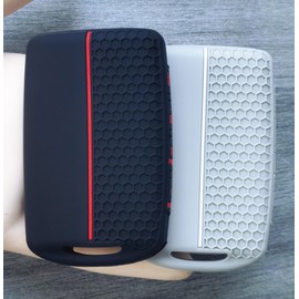 RUNZUIE 2Pcs 4 Buttons Silicone Smart Remote Key Fob for 2024 2023 2022 2021-2019 Mazda 3 6 CX-30 CX-5 CX-9 CX-50 C-90 Key Fob Cover (Gray/Black with Red)