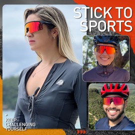 SCVCN Polarised Cycling Glasses Sports Sunglasses Cycling Glasses with 3 Interchangeable Lenses for Women Men Cycling Glasses Running Volleyball Tennis Driving Fishing Softball 16 Red Black