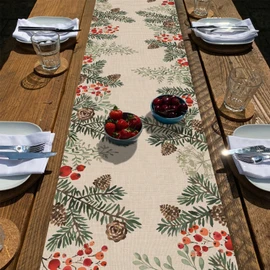 Seliem Winter Pine Cone Needle Branch Berry Table Runner, Watercolor Botanical Tabletop Scarf Home Kitchen Plant Decor, Seasonal Farmhouse Holiday Rustic Burlap Dining Decorations Party Supply 13 X 36