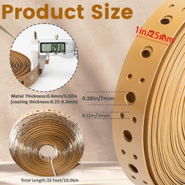 Brown Coating Metal Strapping 1-Inch x 33FT 0.6mm Thickness for Pipe Support Pipe Hanger Strap Metal Strapping with Holes Flexible Trimming 2Rolls