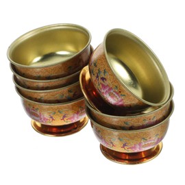 Ciieeo 7pcs Holy Water Offering Cup Copper Lotus Pattern Buddhist Altar Cup Mini Water Offering Bowl for Meditation Yoga Burning Incense Ritual Smudging Supplies