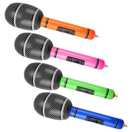 Rumyve 4Pcs Inflatable Microphones - Durable Kids' and Adults' Pretend Play Microphone Toys - Party Supplies and Gifts (4 Colors)
