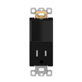 LIDER Matte Finish Lighted Combination Decorator Switch and Tamper-Resistant Receptacle, Single Pole, Residential Grade, 15A 120V/125V, UL Listed, LCS1-1PTR-BK, Black