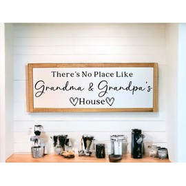 There's No Place Like Grandma & Grandpa's House, Grandparents Sign, Grandparents Gift, Grandma and Grandpa Sign, Gift For Grandma - Size: 24 x 8 inches, Background Color: White, Frame Color: Gray