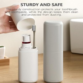 Toothbrush Travel Case, Portable Tooth Brush Holder and Toothpaste Cover, Plastic Travel Toothbrush Cup with Cover, Compact Storage Container for School Camping Business Trip Bathroom (Gray)