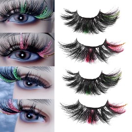 Fake Lashes False Eyelash Extensions Set, Pure Vie 2 Pairs Artificial Eyelashes with Glitter Eyeshadow Reusable 3D Natural Curl Cat Eye Cluster Manga Lashes for Girls Women Wedding Make Up