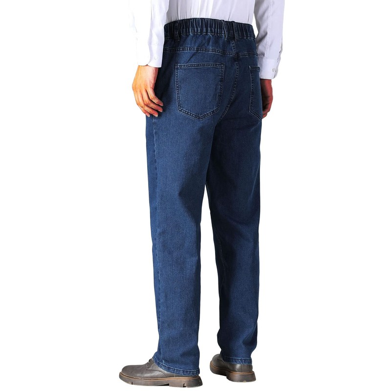 Soojun Mens Elastic Waist Jeans Relaxed Fit with Zipper and