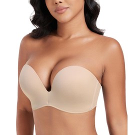 DotVol Strapless Push Up Bra Hand Shape Anti-Slip Padded Wireless Comfortable Lifting for Women(40C,Wing Beige)
