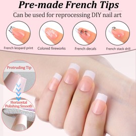 French Tip Press on Nails Kit - 240Pcs Short Square False Nail Tips Set - 15 Sizes Coffin Nude White Fake Nails with Glue - Glossy Full Cover Acrylic Stick on Nails for Women Girl DIY Art Manicure