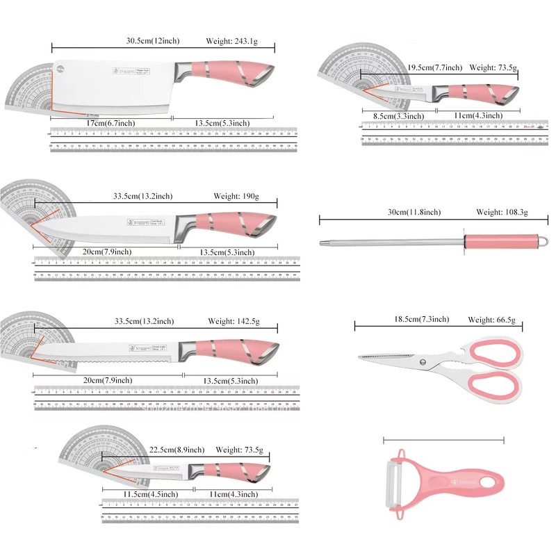 Kitchen Knife Set, 9-Piece Red Kitchen Knife Set with Acrylic