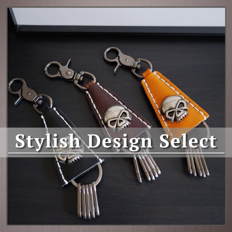 One Limitation AN114 Key Chain, Skull, Keyring, Leather, Charm, Men's,