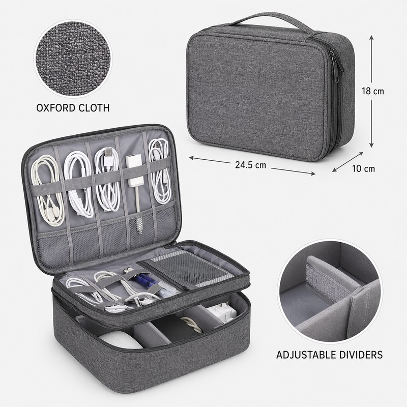 Large Capacity Travel Electronics Organizer Bag, Water-Resistant Cable and Charger