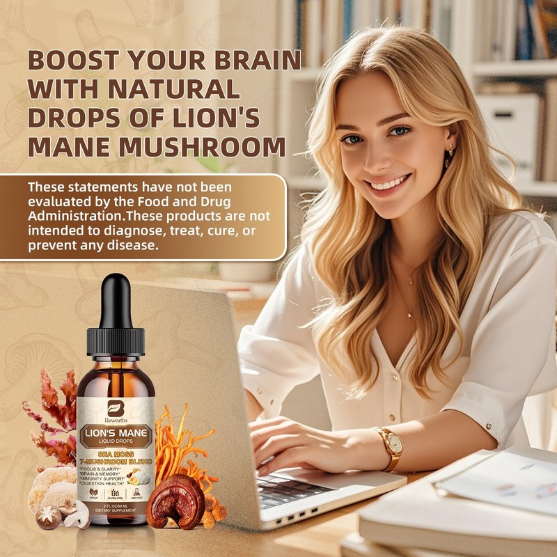 Lions Mane Mushroom Liquid Drops 7 Mushroom Complex for Cognitive