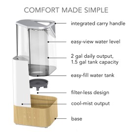 Sharper Image UHS2-SI Ultrasonic Humidifier with 1.5 Gallon Tank, 3 Levels of Warm or Cool Mist, Auto Shut, White