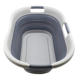 SAMMART 40L (10.5 gallon) Collapsible Plastic Laundry Basket - Foldable Pop Up Storage Container / Organizer - Portable Washing Tub - Space Saving Hamper / Basket (1, Grey/Dark Grey)