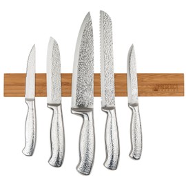 Frederica Trading Heavy Duty 15" Bamboo Knife Magnetic Strip With 6 Dual-Magnet Zones | Wall Mounted Magnetic Knife Holder Holds 6 Knife & Tool | Wooden Magnetic Knife Rack- Mounting Hardware Included