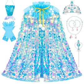 Meland Princess Dress Up for Girls 3-8, 11Pcs Mermaid Cape with Crown, Dress Up Clothes Birthday Gift Toys for Girls Toddlers