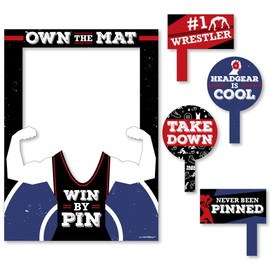 Big Dot of Happiness Own the Mat - Wrestling - Birthday Party or Wrestler Party Selfie Photo Booth Picture Frame and Props - Printed on Sturdy Material