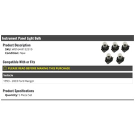 Instrument Panel Light Bulb - 5 Piece - Compatible with 1993-2003 Ford Ranger