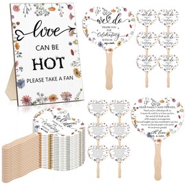 Anglechic 51 Pcs Wedding Fans for Guests Wedding Favor Paper Fans with Handle Bulk Table Sign for Ceremony Bridal Party Decoration(White,Wildflower)