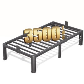 FUIOBYVV 14 Inch Twin Bed Frame with Rounded Corner and Headboard Hole Mattress Retainers 3500 LBS Metal Heavy Duty Steel Slats Support No Box Spring Needed Platform Noise Free Easy Assembly