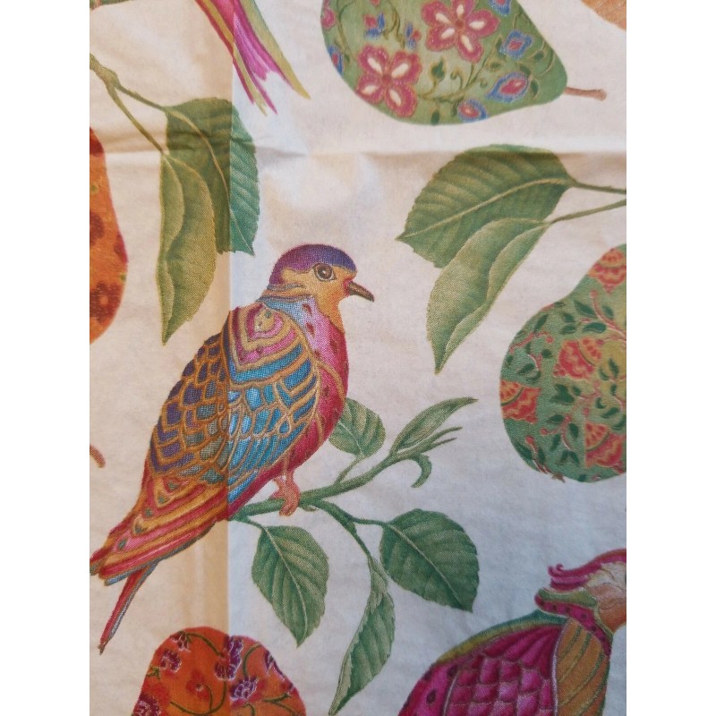 TWO Individual Napkins Birds Pears Ivory Lunch for Decoupage (1213)