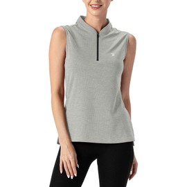 TBMPOY Women's Sleeveless Golf Polo Shirts UPF 50+ Tennis Tank Tops Quick Dry Zip Up Light Grey XL