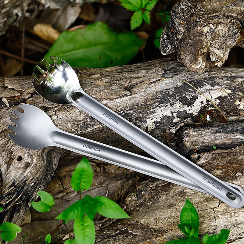 Titanium Spork or Long Handle Spoon Camping Utensils 8.5 in