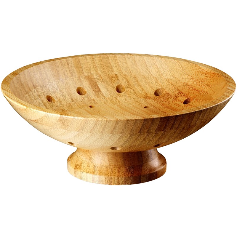 Bambüsi Wooden Fruit Bowl - Large Decorative Pedestal Bowl for
