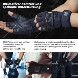 OOZi Fingerless Fitness Gloves for Men and Women, Supportive Wrist Strap, Durable Genuine Leather Palm Grips, Training Gloves for Weightlifting, Gym (M)