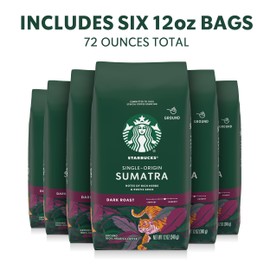 Starbucks Ground Coffee, Dark Roast Hot or Iced Coffee, Single-Origin Sumatra, Six 12 oz Bags​